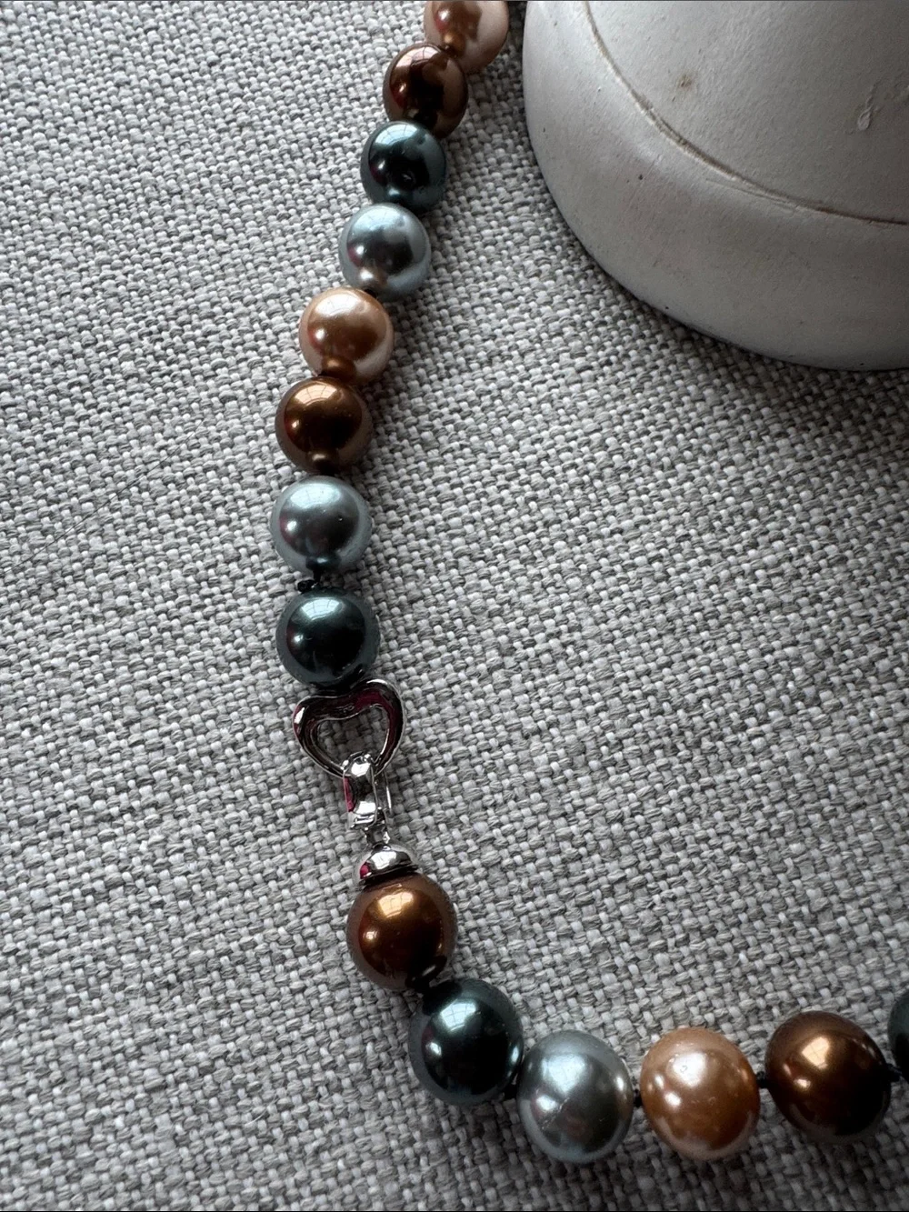 Tri-Color Pearl Bead Necklace — Rose Gold, Gunmetal & Silver